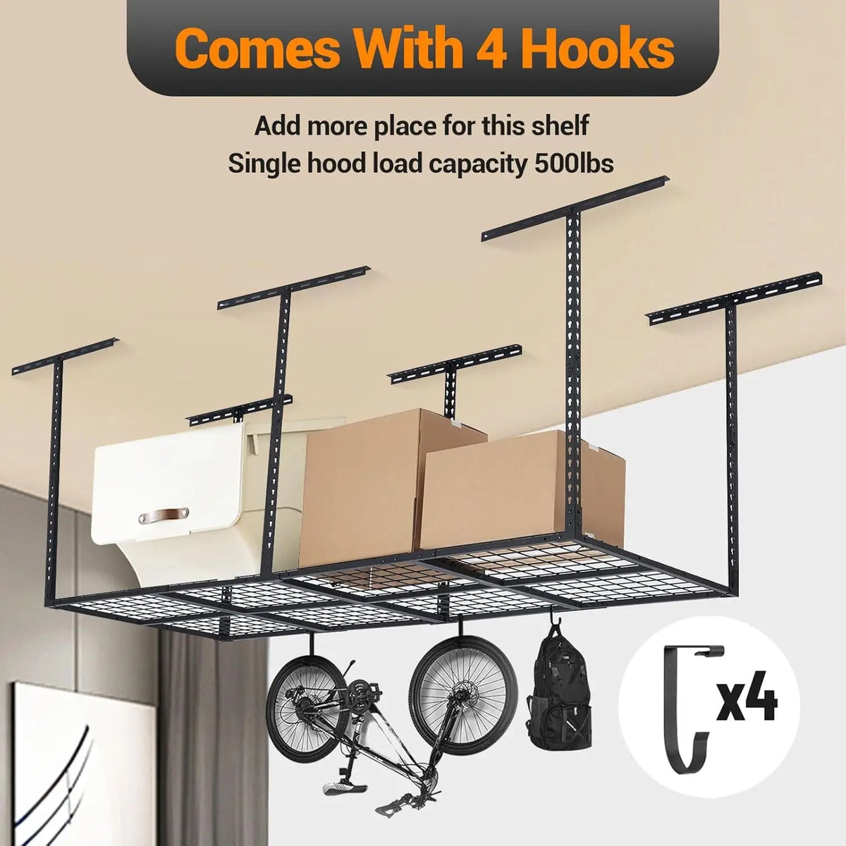 Acekool 3 x 8 Ft Adjustable Garage Ceiling Storage Rack – 600 lb Capacity