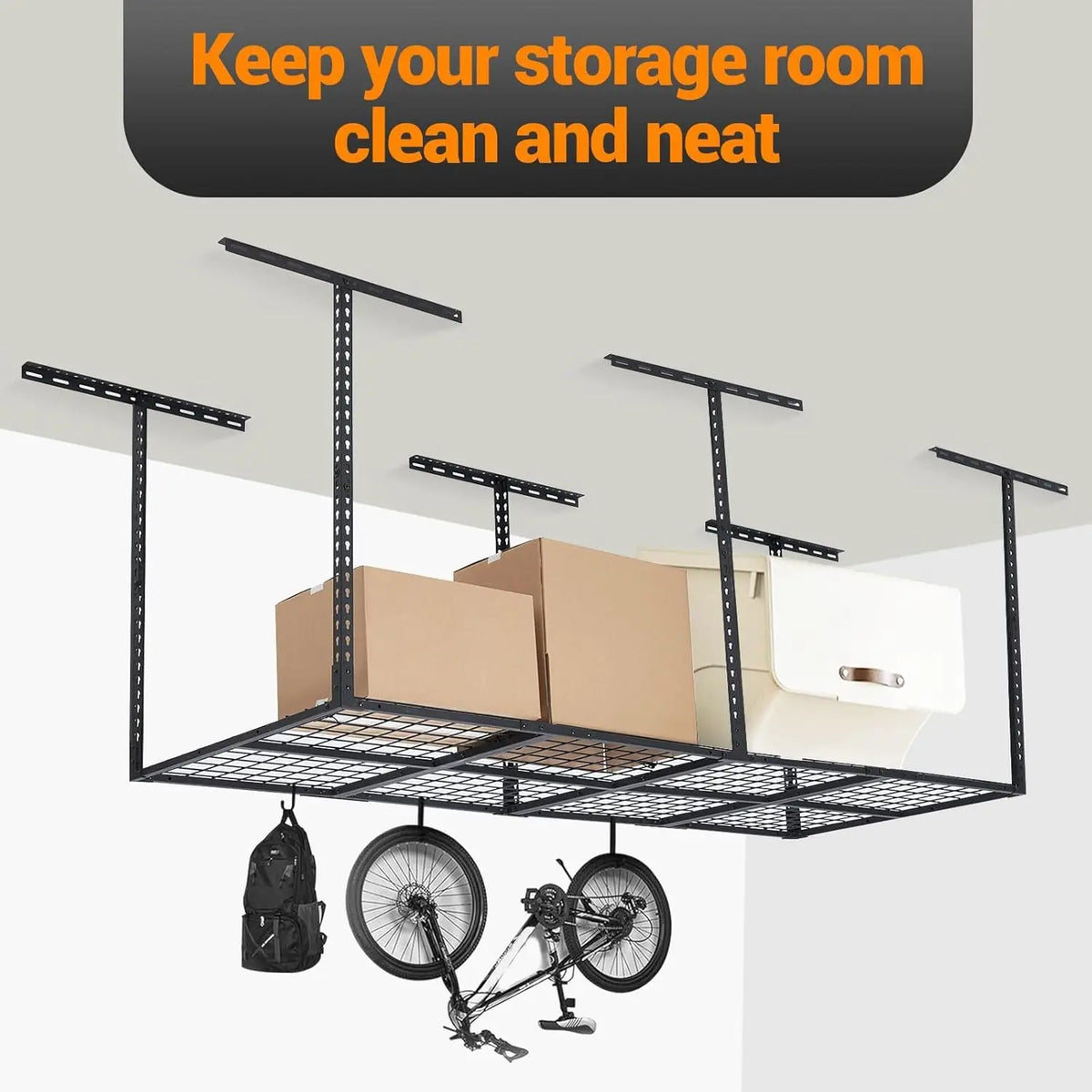 Acekool 3 x 8 Ft Adjustable Garage Ceiling Storage Rack – 600 lb Capacity
