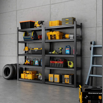72 In. H 5-Tier Metal Shelves 2000 Lbs. Heavy Duty Storage Shelve Adjustable Garage Shelf Industrial Shelving Unit-Black