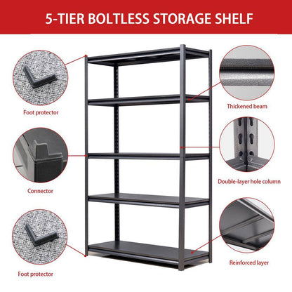 72 In. H 5-Tier Metal Shelves 2000 Lbs. Heavy Duty Storage Shelve Adjustable Garage Shelf Industrial Shelving Unit-Black