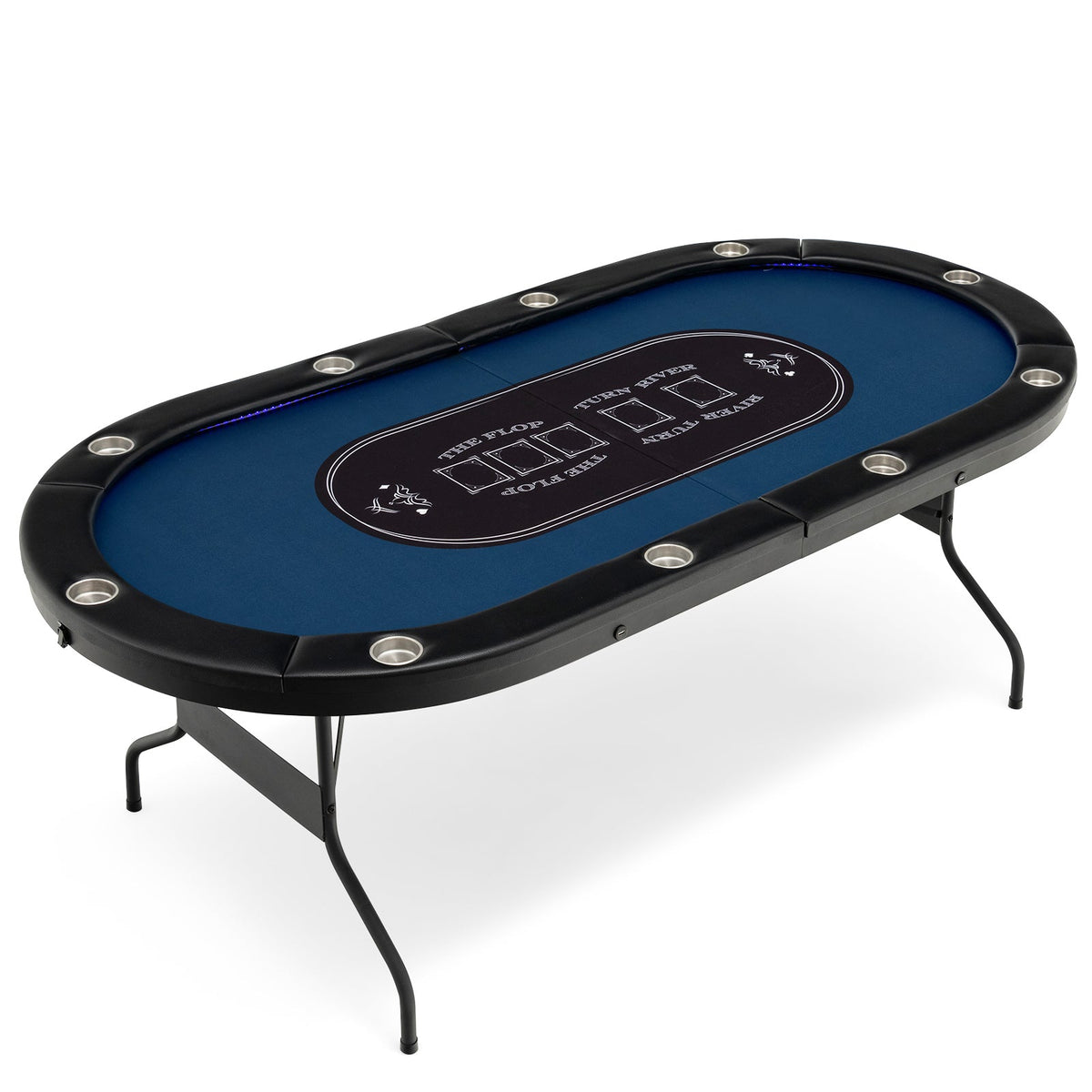 10-Player Folding Poker Table with LED Lights, USB Ports & 10 Cup Holders