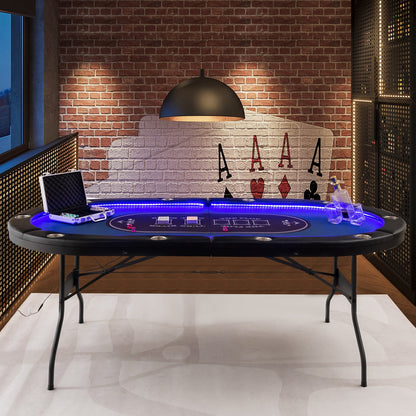 10-Player Folding Poker Table with LED Lights, USB Ports & 10 Cup Holders