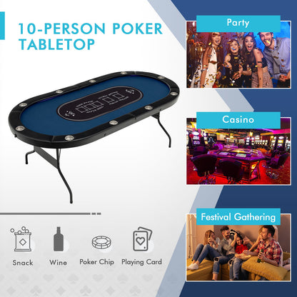 10-Player Folding Poker Table with LED Lights, USB Ports & 10 Cup Holders