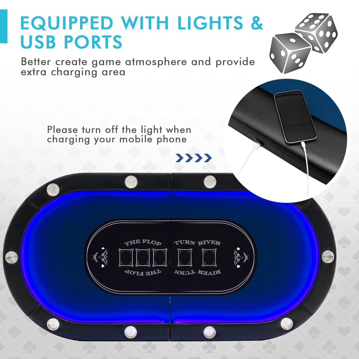 10-Player Folding Poker Table with LED Lights, USB Ports & 10 Cup Holders